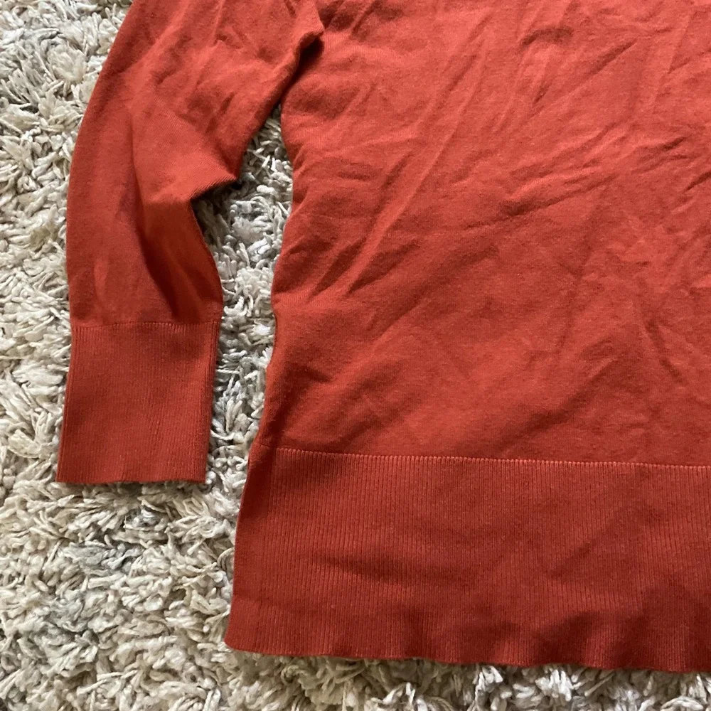Jones New York Signature Rust Orange Waffle Knit Cowl Neck Drawstring Sweater M